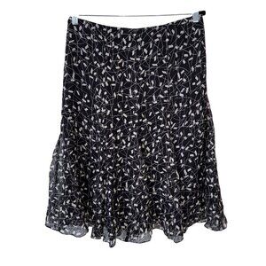 Anne Klein Black & White Abstract Print A-Line Skirt With Ruffle Hem Size 8